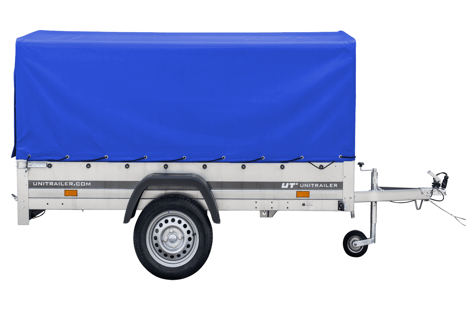 Auto Anhänger 230×125 Garden Trailer 230 KIPP Unitrailer 750 kg mit Stützrad, blauer Hochplane und Hochspriegel-Neu – Bild 6