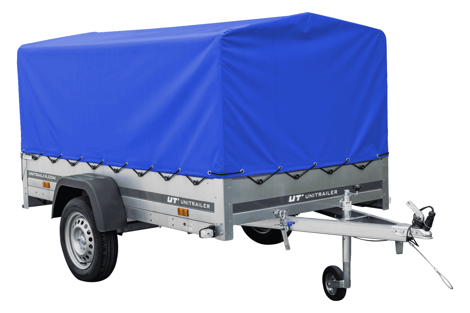 Auto Anhänger 230×125 Garden Trailer 230 KIPP Unitrailer 750 kg mit Stützrad, blauer Hochplane und Hochspriegel-Neu – Bild 5