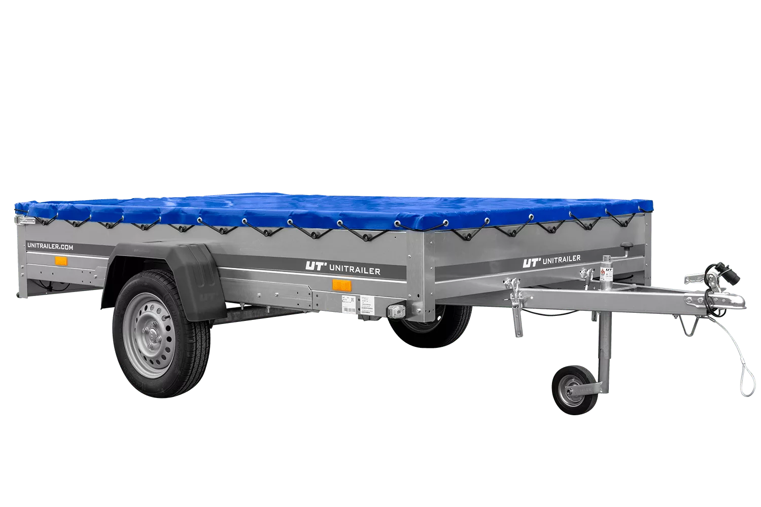 Einachsanhänger 264×150 UNITRAILER GARDEN 265 KIPP mit einem Flachplanenträger und blauer Plane-Neu – Bild 6