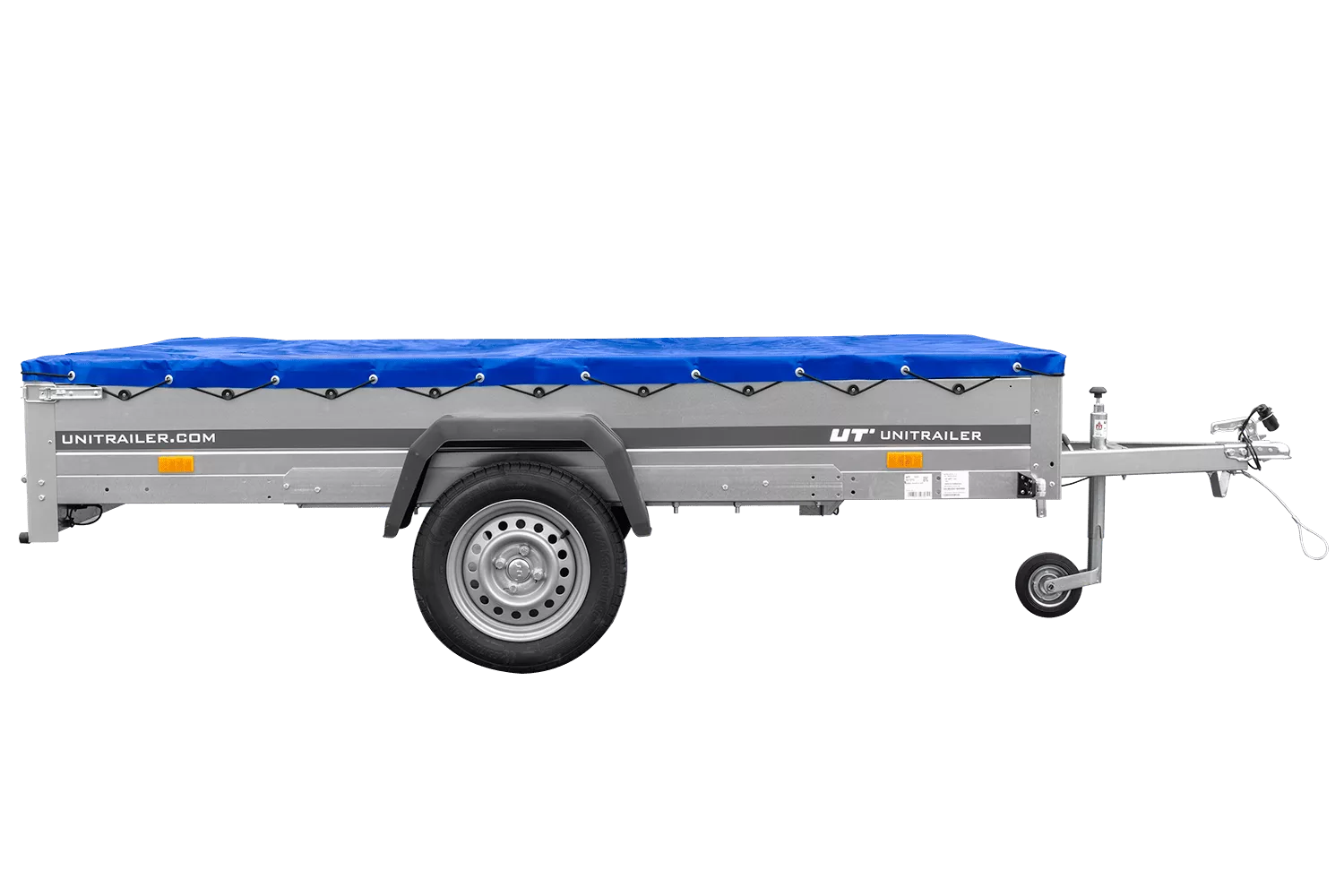 Einachsanhänger 264×150 UNITRAILER GARDEN 265 KIPP mit einem Flachplanenträger und blauer Plane-Neu – Bild 5