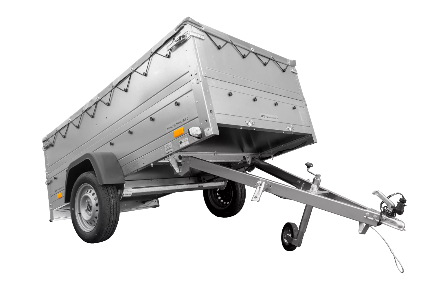 Faltbarer Anhänger Garden Trailer 230 KIPP mit zusätzlichen Bordwänden, Stützrad und Flachplane-Neu – Bild 5