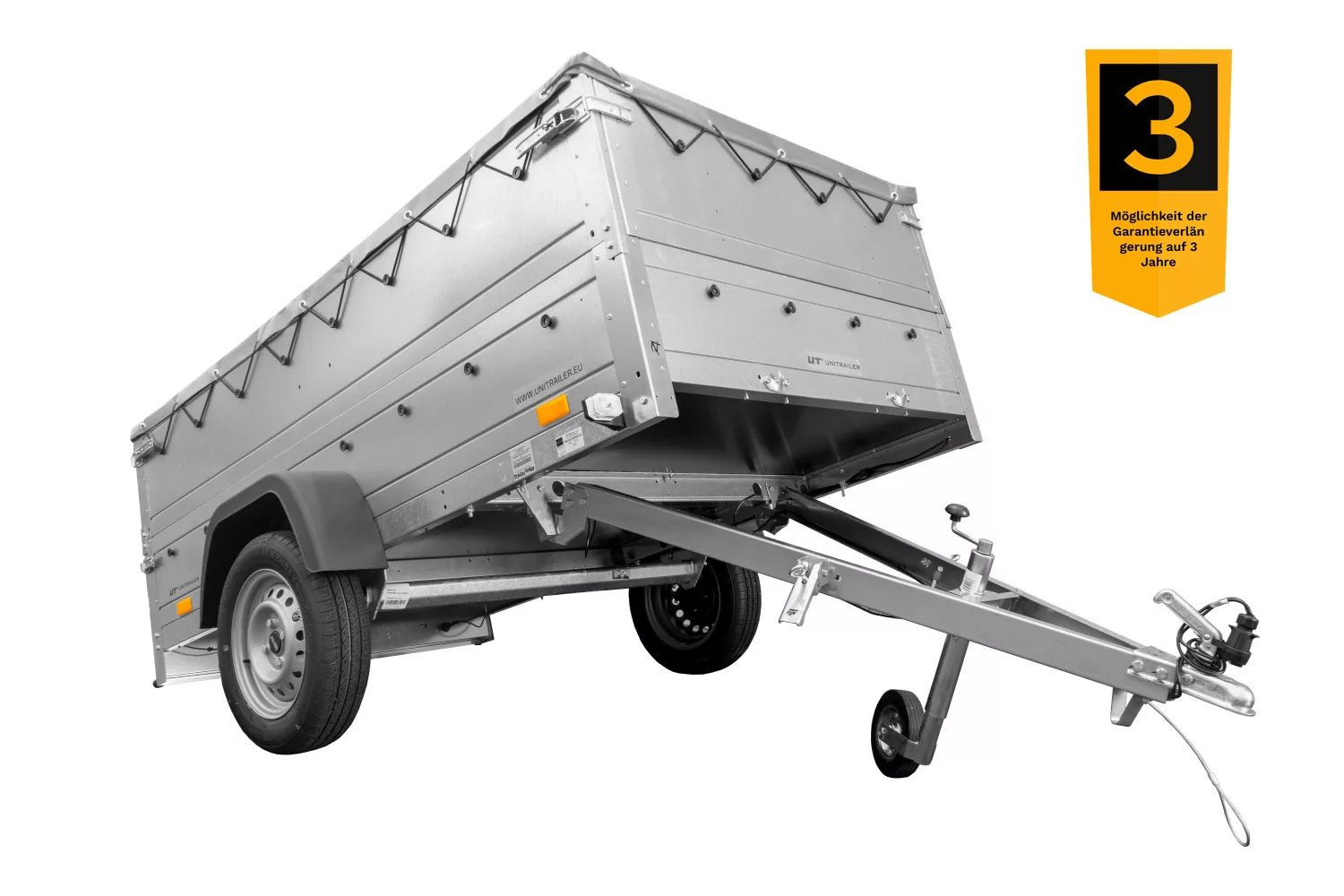 Faltbarer Anhänger Garden Trailer 230 KIPP mit zusätzlichen Bordwänden, Stützrad und Flachplane-Neu – Bild 3