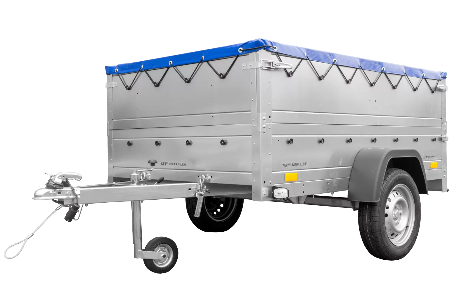 Kfz Anhänger 750 kg Garden Trailer 201 KIPP mit zusätzlichen Bordwänden, Stützrad und blauer Flachplane-Neu – Bild 5