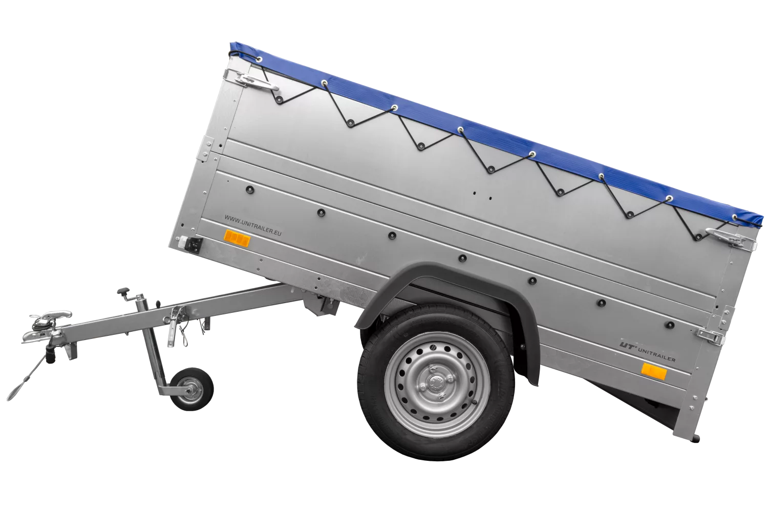 Kfz Anhänger 750 kg Garden Trailer 201 KIPP mit zusätzlichen Bordwänden, Stützrad und blauer Flachplane-Neu – Bild 4