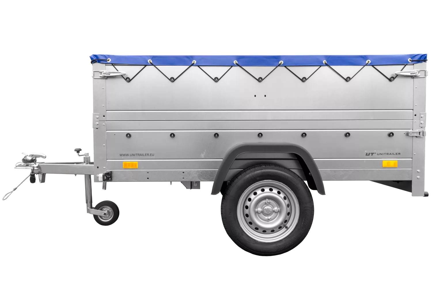 Kfz Anhänger 750 kg Garden Trailer 201 KIPP mit zusätzlichen Bordwänden, Stützrad und blauer Flachplane-Neu – Bild 3