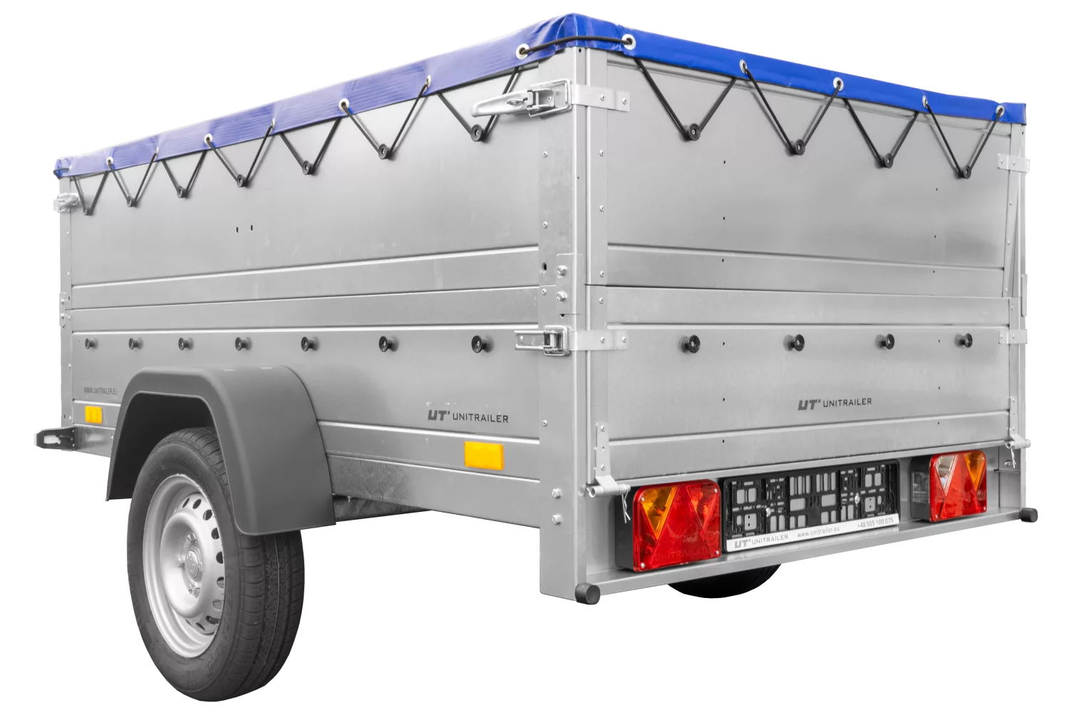 Kfz Anhänger 750 kg Garden Trailer 201 KIPP mit zusätzlichen Bordwänden, Stützrad und blauer Flachplane-Neu – Bild 2