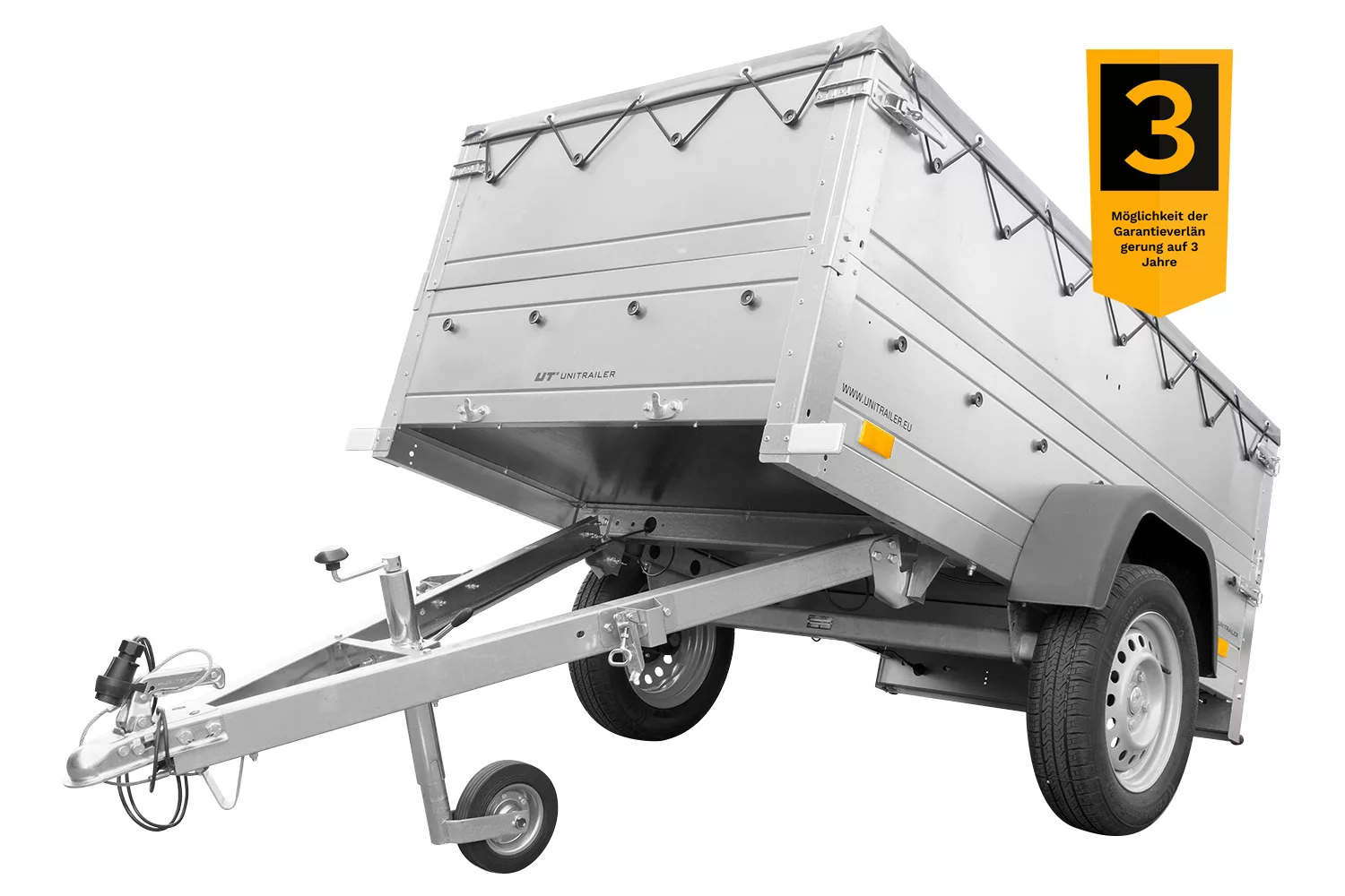 Kippbarer Pkw Anhänger Garden Trailer 200 KIPP mit zusätzlichen Bordwänden, Stützrad und Flachplane-Neu – Bild 7