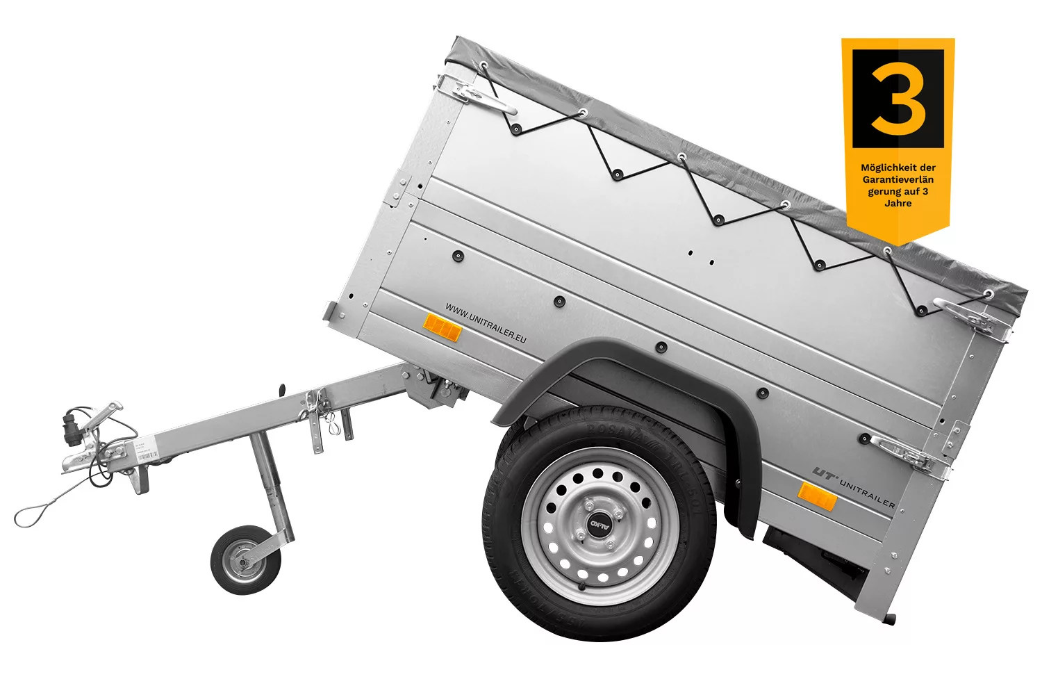 Neu Anhänger Garden Trailer 150 KIPP mit zusätzlichen Bordwänden, Stützrad und Flachplane-Neu – Bild 4