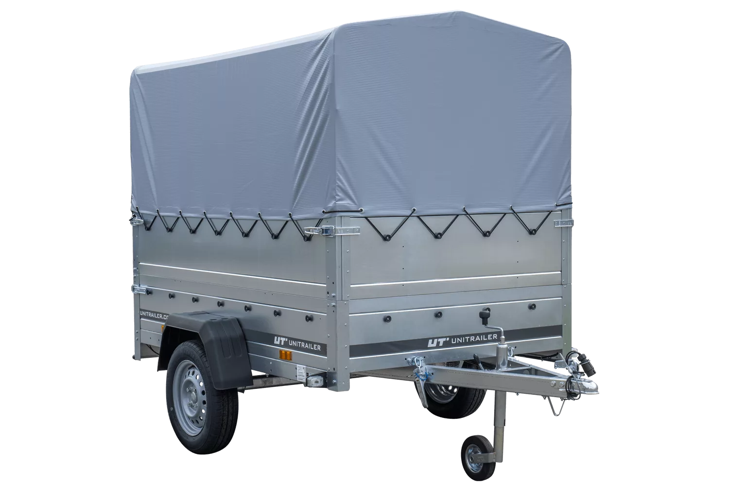 Pkw Anhänger 750 kg ungebremst Garden Trailer 201 KIPP mit zusätzlichen Bordwänden, Stützrad, Hochplane und Hochspriegel-Neu – Bild 4