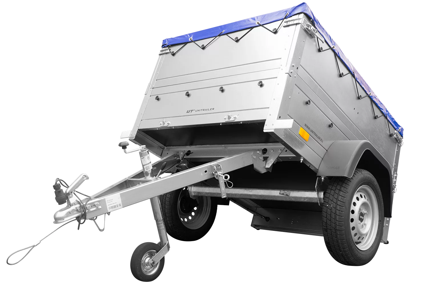Pkw Anhänger Neu Garden Trailer 150 KIPP mit zusätzlichen Bordwänden, Stützrad und blauer Flachplane-Neu – Bild 7