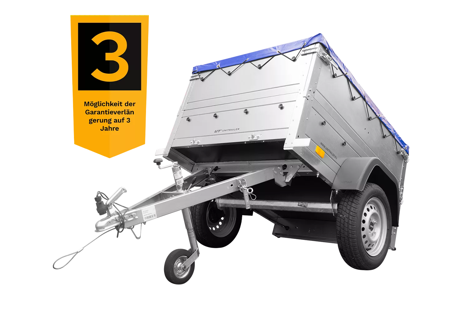 Pkw Anhänger Neu Garden Trailer 150 KIPP mit zusätzlichen Bordwänden, Stützrad und blauer Flachplane-Neu – Bild 5