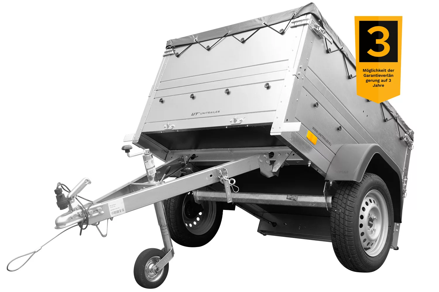 Pkw Anhänger Neu Garden Trailer 150 KIPP mit zusätzlichen Bordwänden, Stützrad und grauer Flachplane-Neu – Bild 7