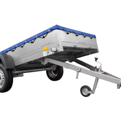 Einachs-tieflader Garden Trailer 264 Kipp Mit Stützrad, Querstreben Und Blauer Flachplane-Neu