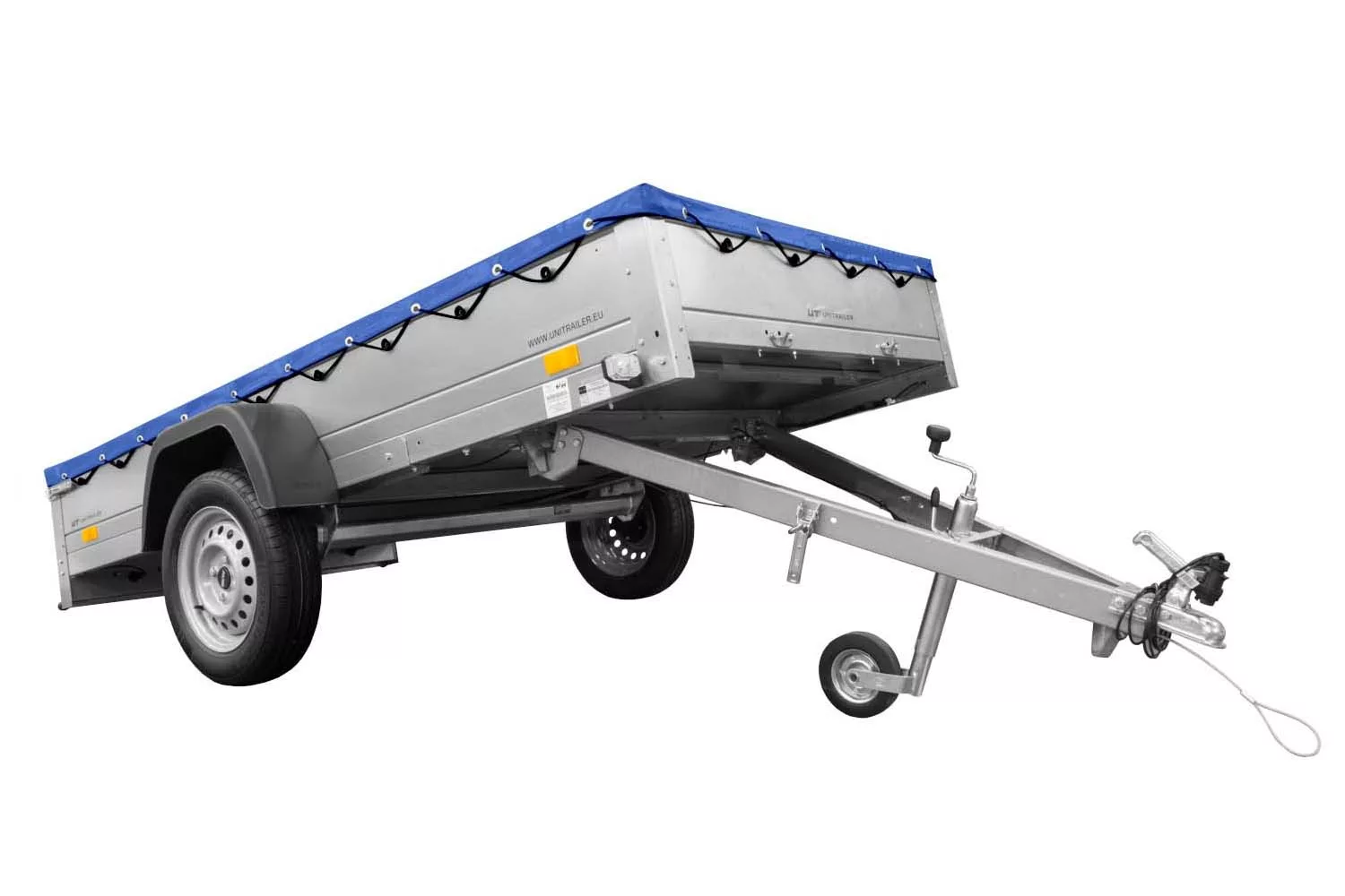 Einachs-tieflader Garden Trailer 264 Kipp Mit Stützrad, Querstreben Und Blauer Flachplane-Neu