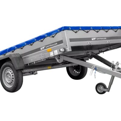 Einachsanhänger 264×150 UNITRAILER GARDEN 265 KIPP mit einem Flachplanenträger und blauer Plane-Neu