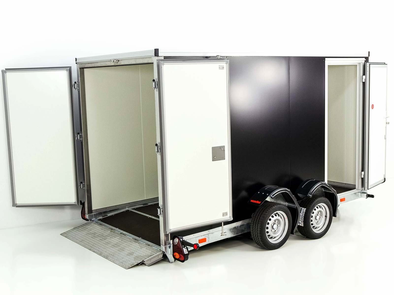 Vezeko Koffer-Absenkanhänger 157x344cm Höhe: 190cm 2,7t | Tür | Schwarz – Bild 5