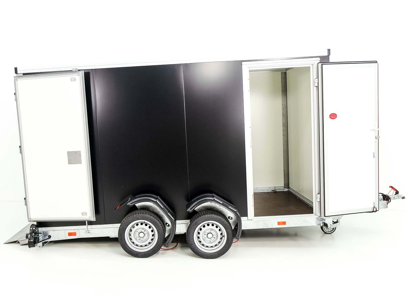 Vezeko Koffer-Absenkanhänger 157x344cm Höhe: 190cm 2,7t | Tür | Schwarz – Bild 9